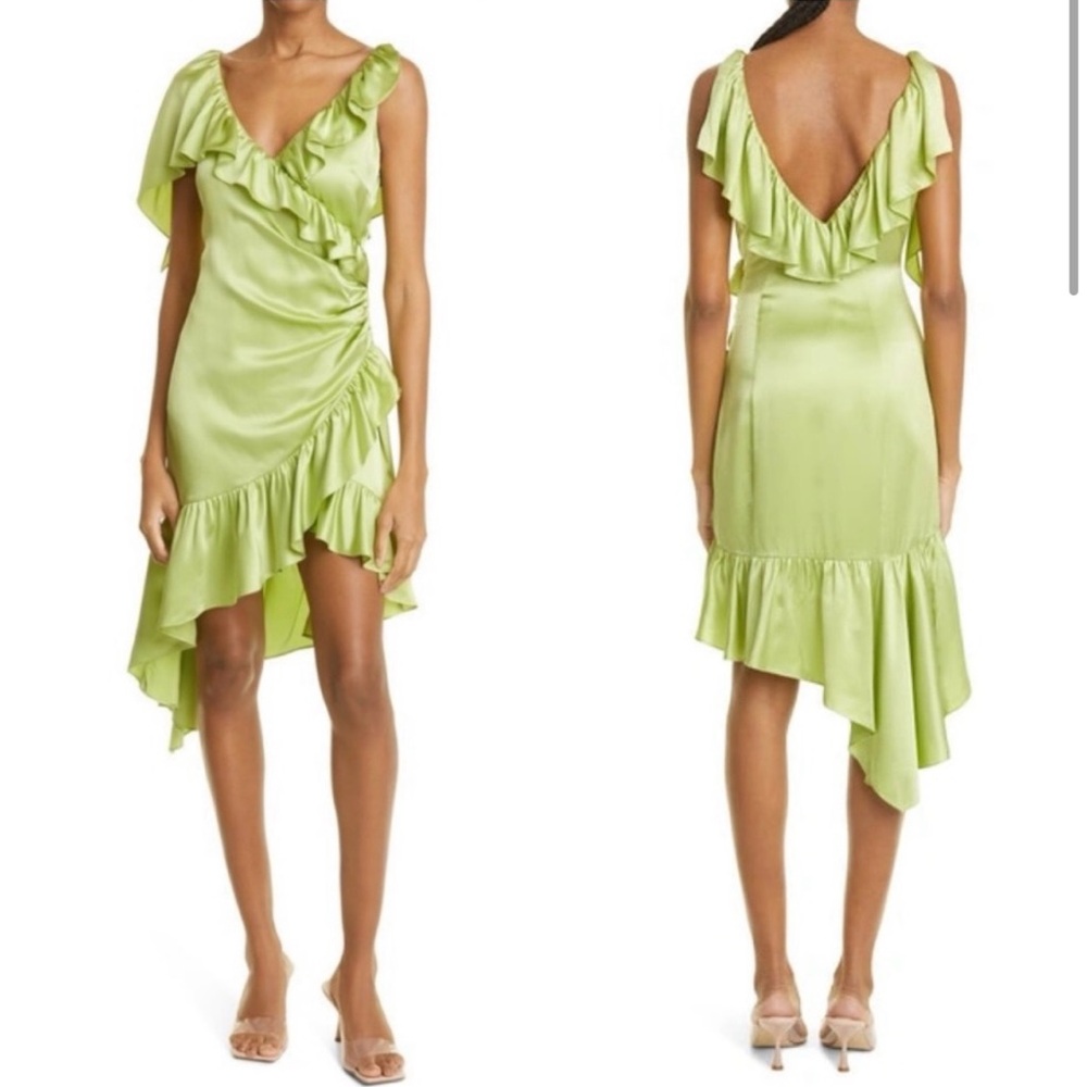 Cinq a Sept Petunya dress NEW 10 lime green silk ruffle asymmetrical prom party